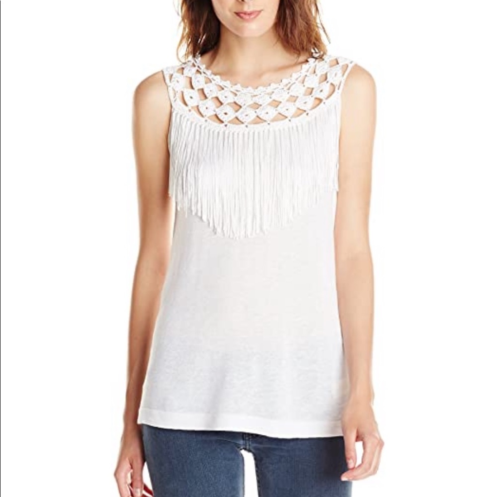 Ella Moss White Crocheted Fringe Tank